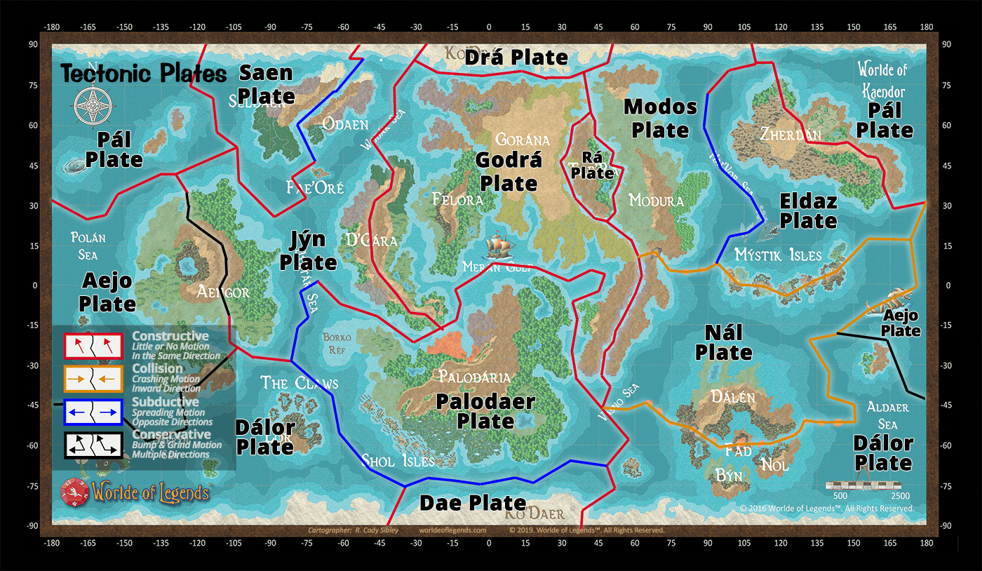 Worlde of Legends™ KAENDOR™ Worlde Map - TECTONIC PLATES